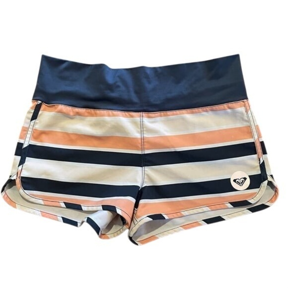 Roxy Board Shorts Size 10 Girls Striped swim navy Coral coverup swimwear beach